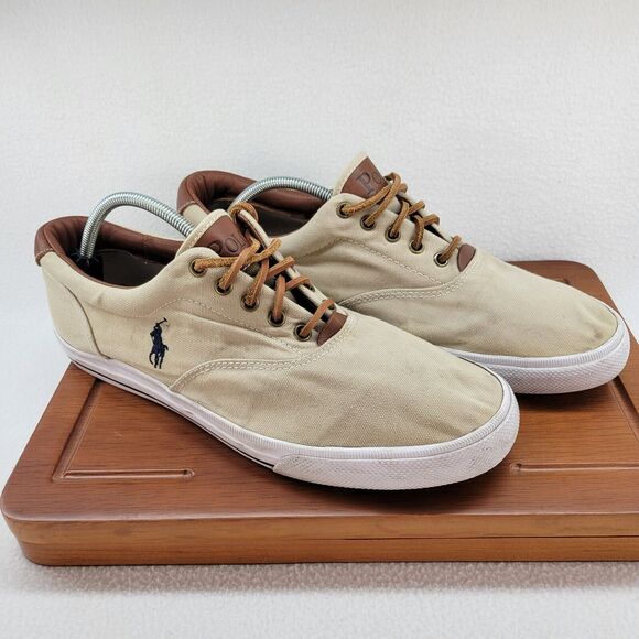 Polo Ralph Lauren Vaughn Sneakers Mens 13D Low Tan Brown Canvas Solid Shoes - Picture 1 of 9